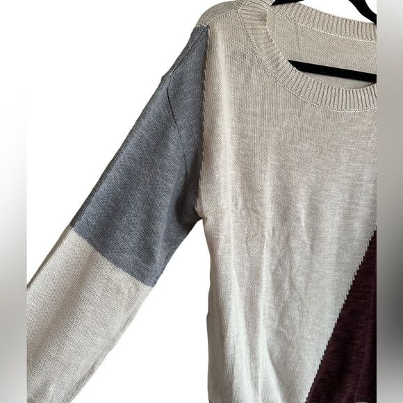 NWOT Women’s Cream Color Block Long Sleeve Lightweight Sweater - Size Medium - Picture 3 of 8